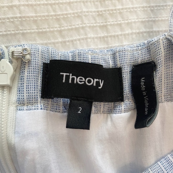 THEORY BLUE WHITE STRETCH LINEN BLEND PERFECT TEA DRESS - 2 - Picture 7 of 10